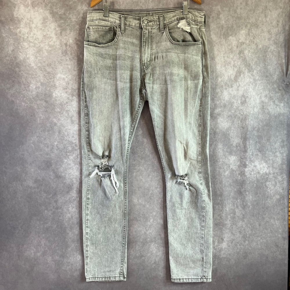 Levi's 512 Slim Taper Jeans Mens 34x34 Grey Distressed Ripped Denim Casual‎